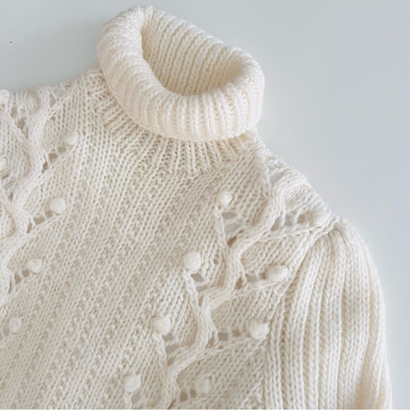 1970’s Chunky turtleneck Sweater Claudine Irish style pullover ivory fully lined - Picture 2 of 14